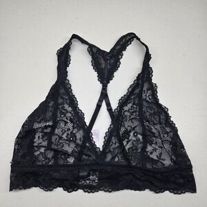 Savage X Fenty Women Bra Large Black Floral Adjustable Bralette Wireless Lace